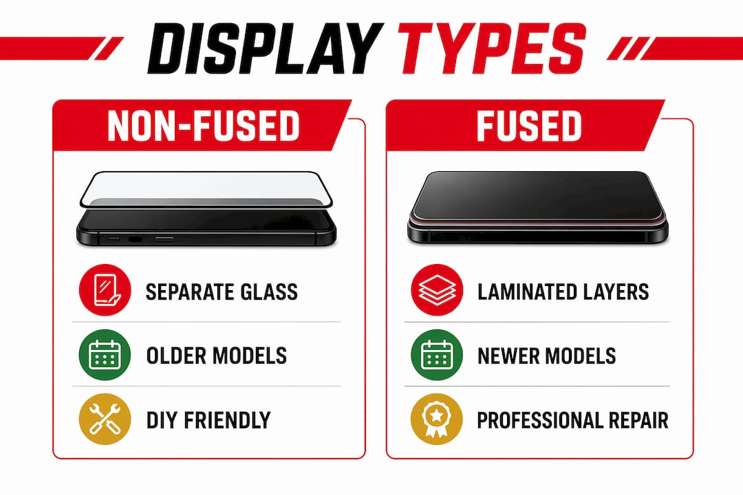 Infographic comparing fused and non-fused iPad displays