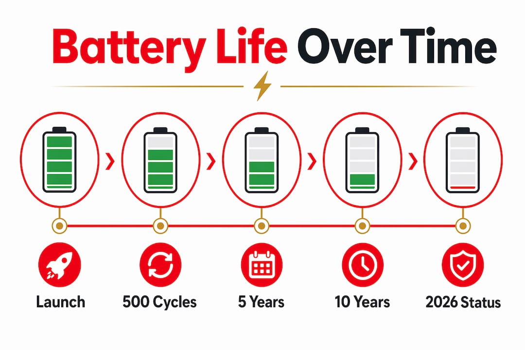 Infographic showing iPhone 6s battery life timeline stages