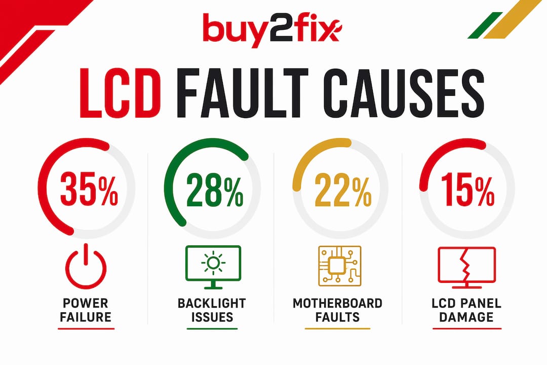 Infographic of LCD screen fault statistics percentages