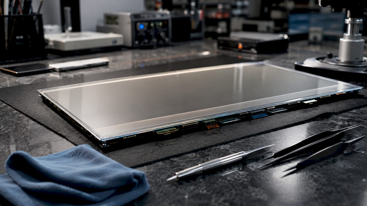 Close-up of LCD TV glass and liquid crystal layers
