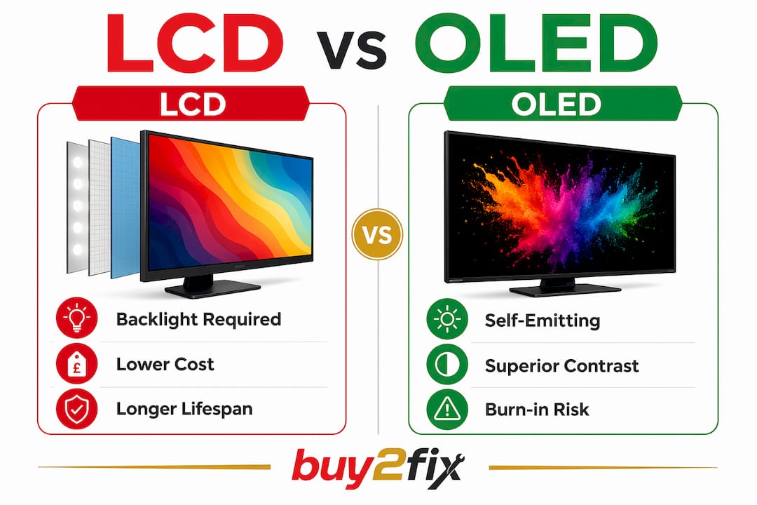 Infographic comparing LCD and OLED television features