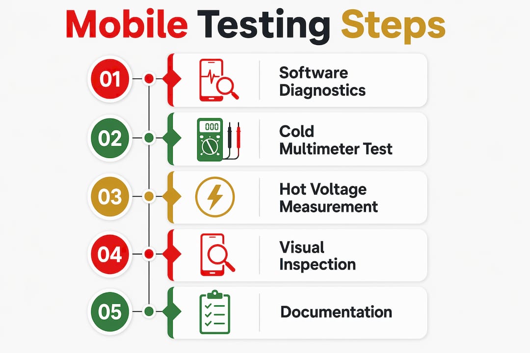 Infographic showing five-step mobile testing process