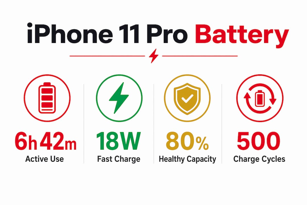 Infographic highlighting iPhone 11 Pro battery statistics
