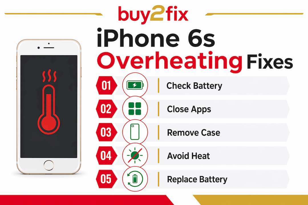 Infographic outlining iPhone 6s overheating fixes step-by-step