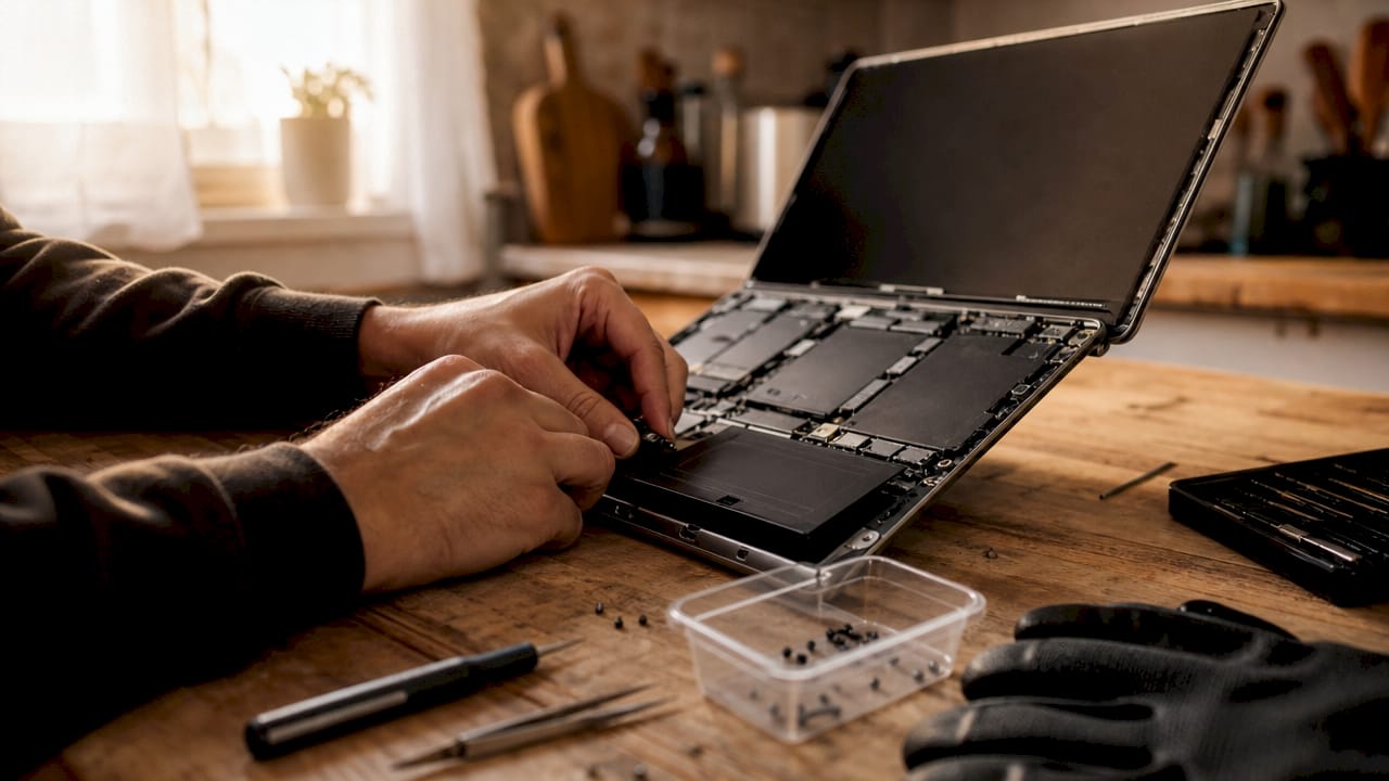 Hands safely replacing ultrabook battery