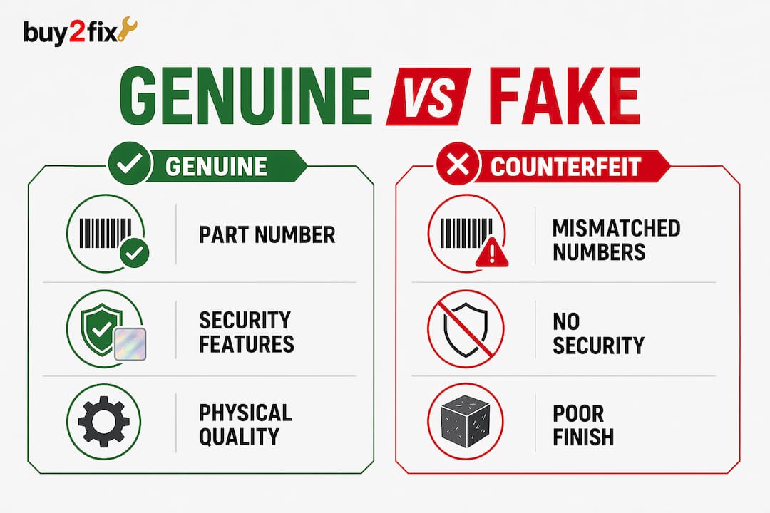 Infographic comparing genuine and counterfeit smartphone parts