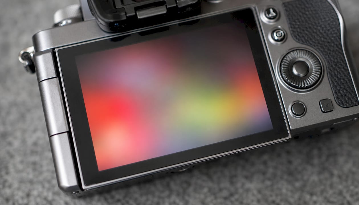 Close-up of camera LCD screen showing pixel detail