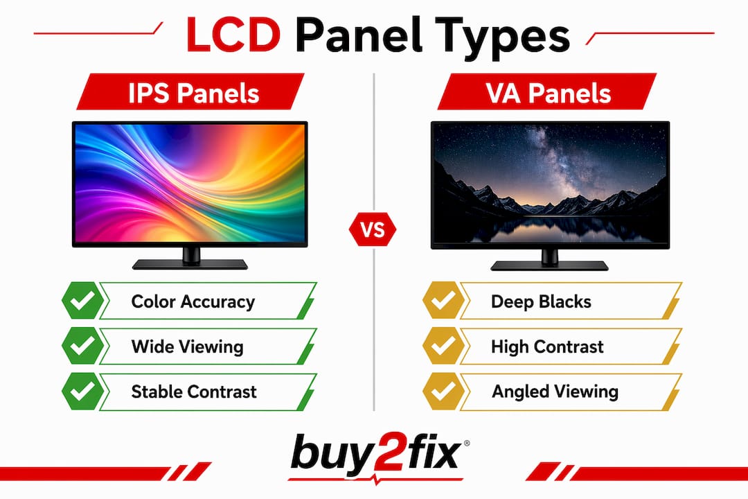 Infographic comparing IPS and VA camera LCD panels