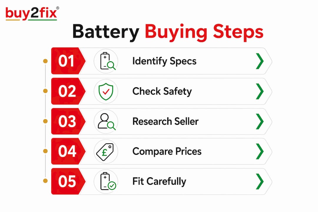 Infographic with steps to buy and fit phone batteries