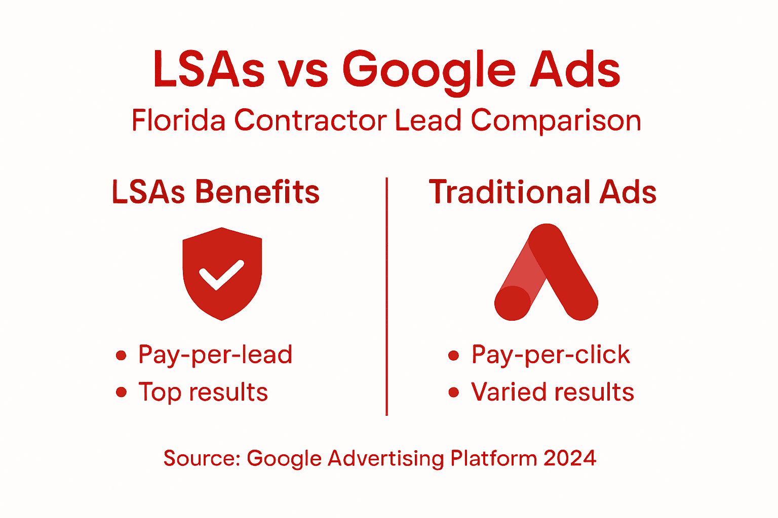 Infographic comparing LSAs and Google Ads for contractors