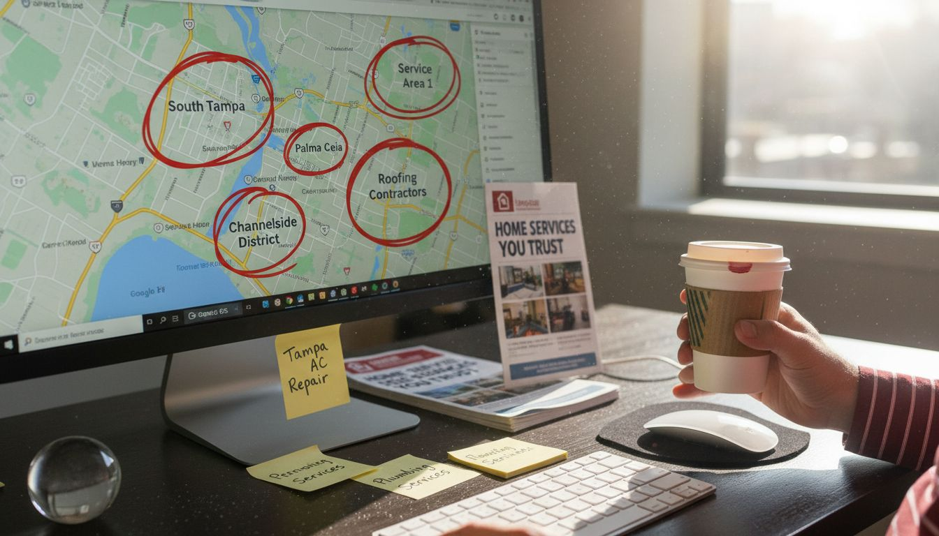 Monitor shows mapped Tampa ad targeting zones
