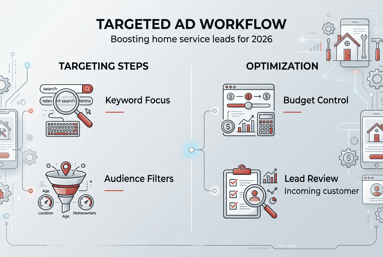 Infographic of targeted ad workflow and steps