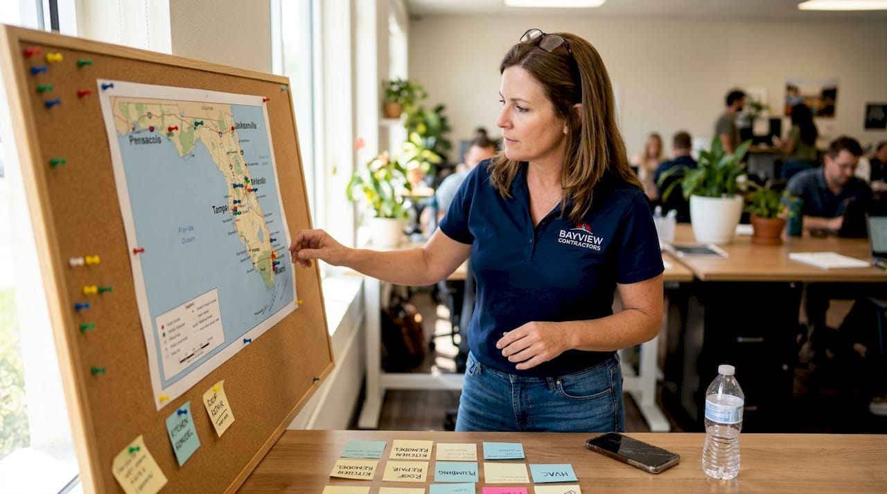 Contractor reviewing Florida service area map