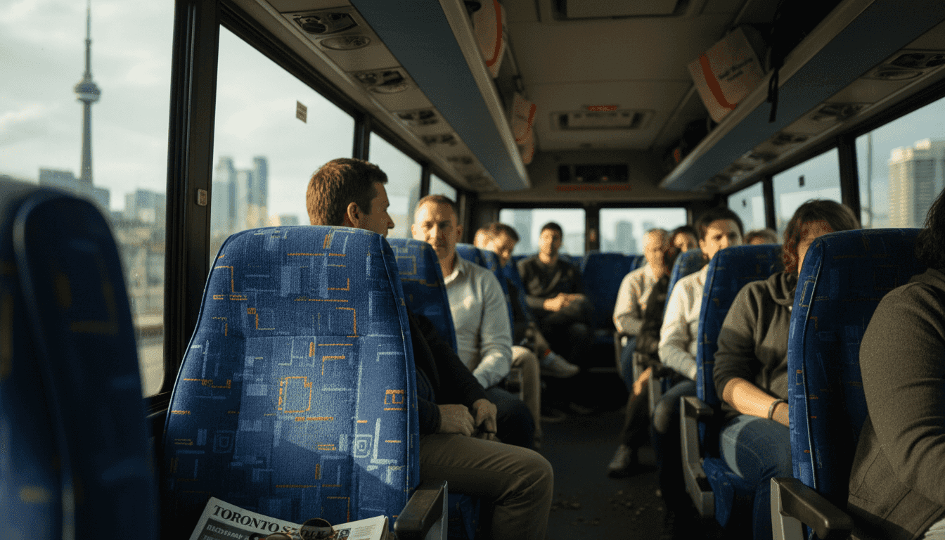Group settling into charter bus interior
