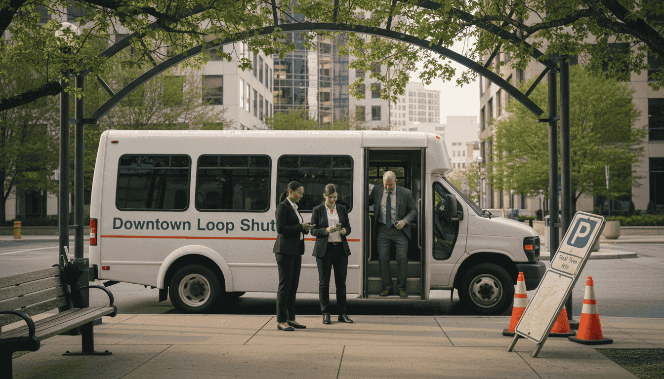 Workers arriving via hybrid shuttle bus