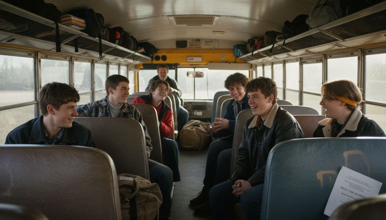 Interior of full-sized school bus with students