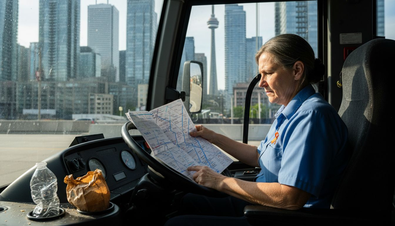 Bus driver planning route in Toronto bus