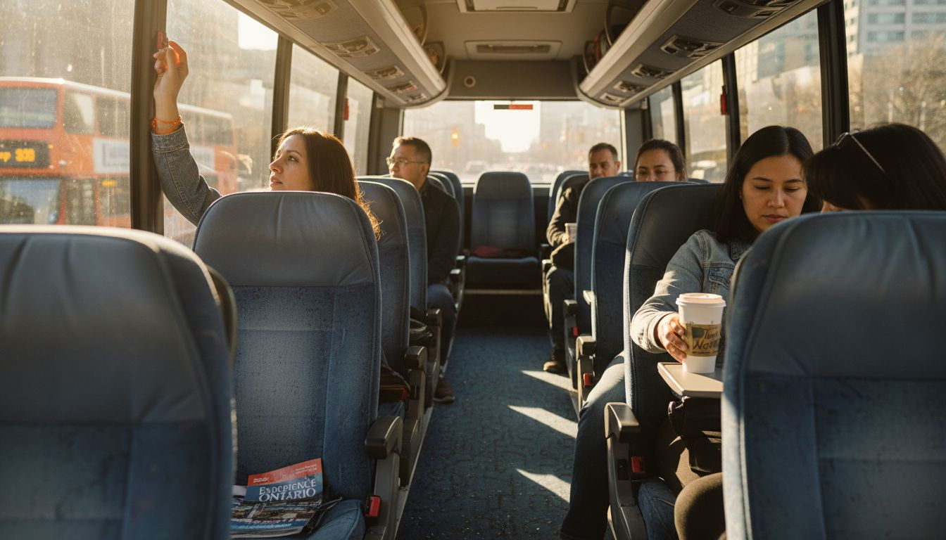 Passengers inside Toronto event rental bus