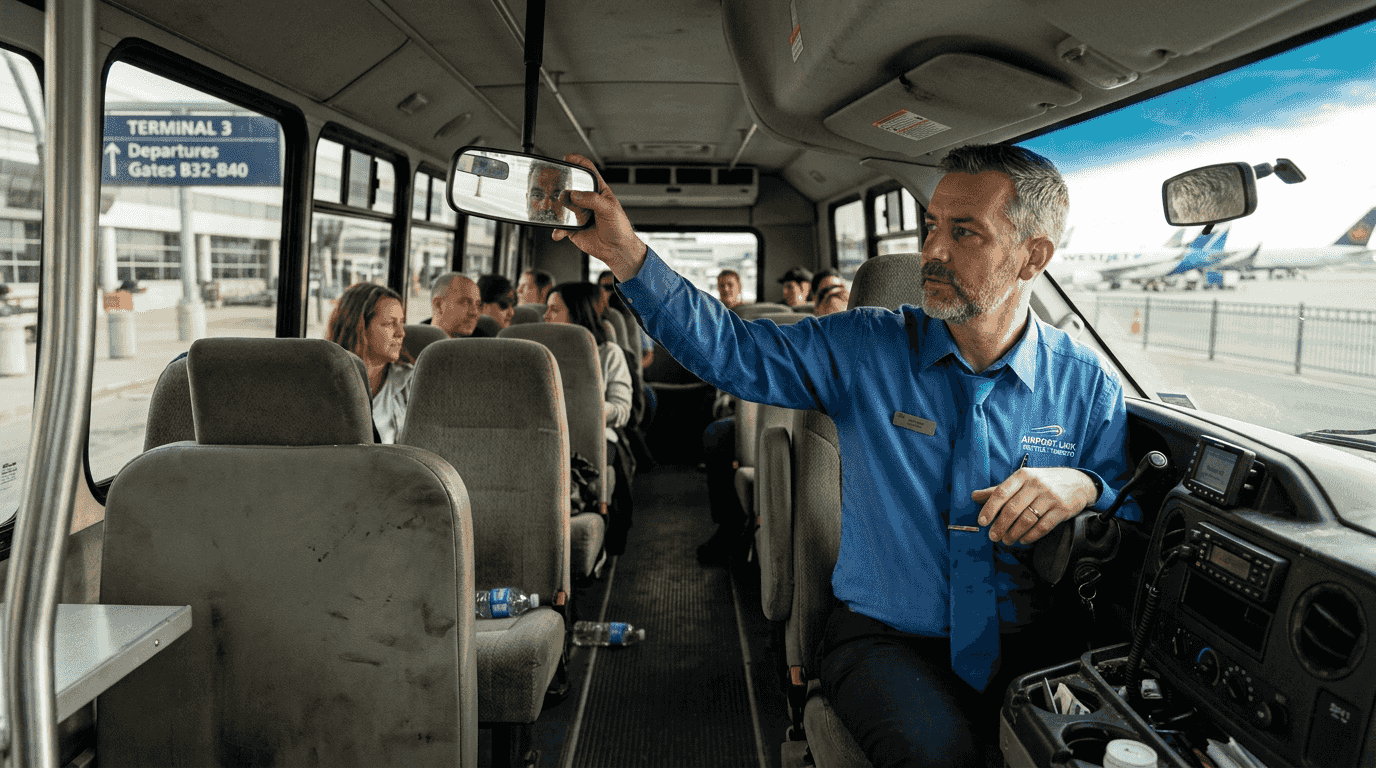 Driver inside mini-bus near Toronto airport