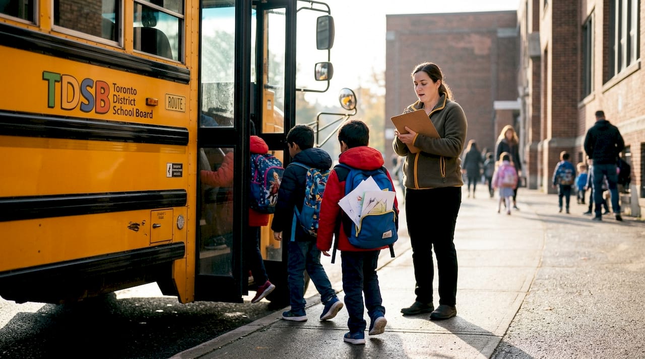 Children boarding mid-sized school bus morning
