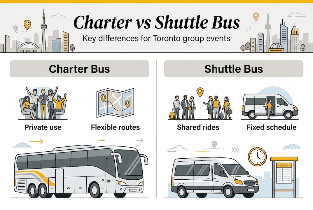 Infographic comparing charter and shuttle buses