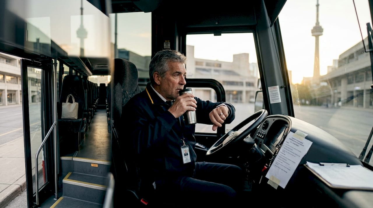 Bus driver reviewing event itinerary on coach