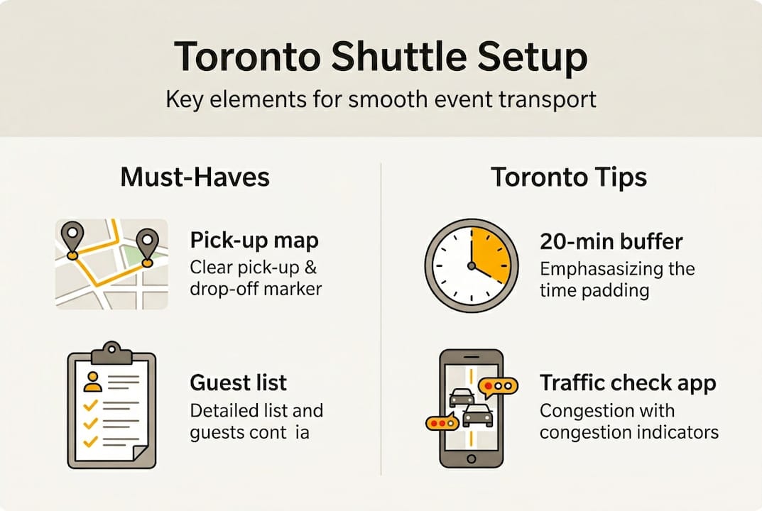 Infographic summarizing Toronto event shuttle setup