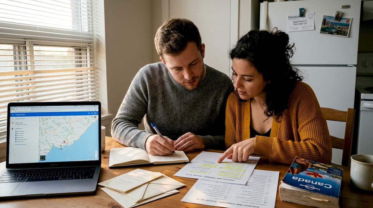 Couple planning wedding transportation checklist