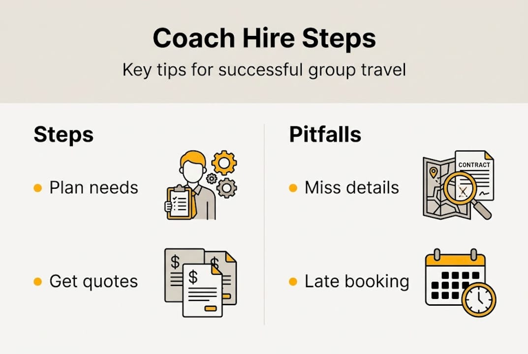 Infographic visualizing coach booking steps and tips