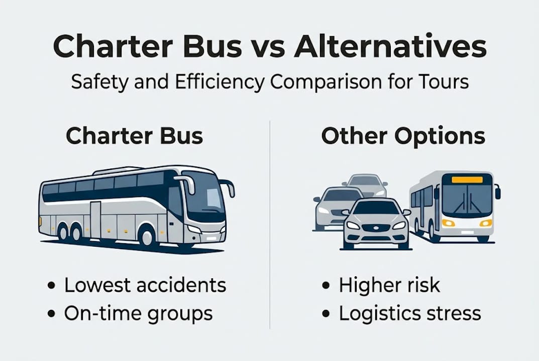 Infographic comparing charter bus safety efficiency