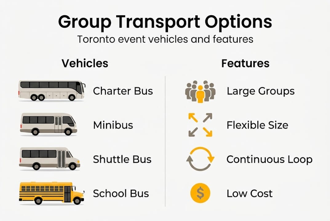 Infographic of group transport types and features