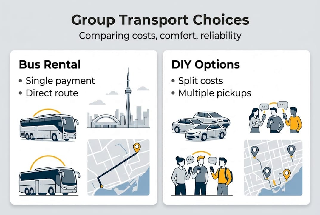Infographic comparing bus rental to DIY group transport