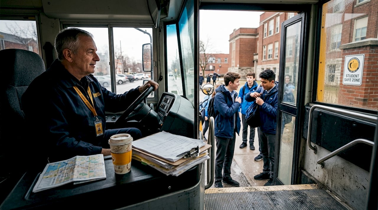 Students boarding Toronto school bus