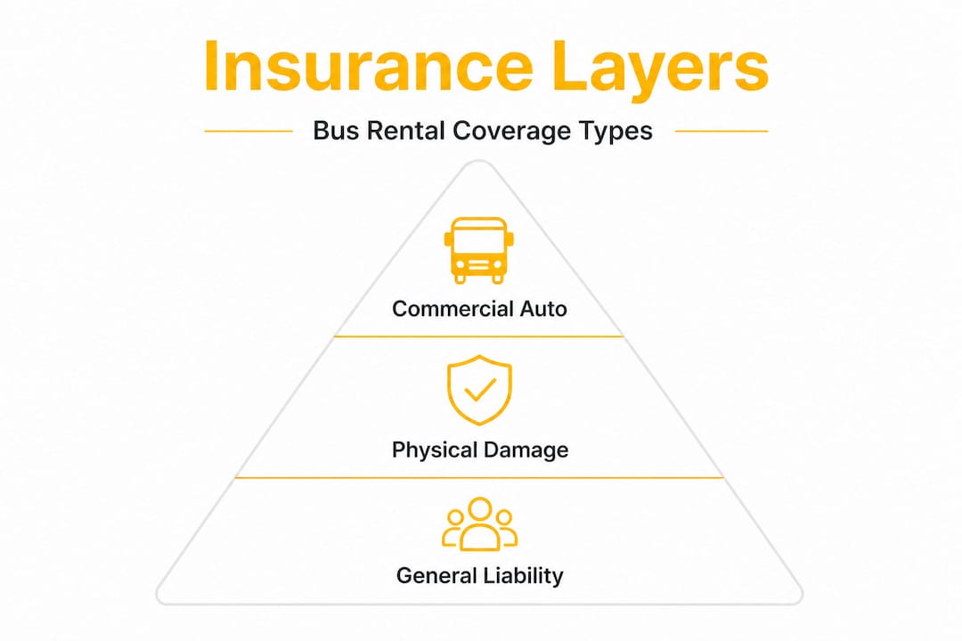 Hierarchy infographic of bus rental insurance types