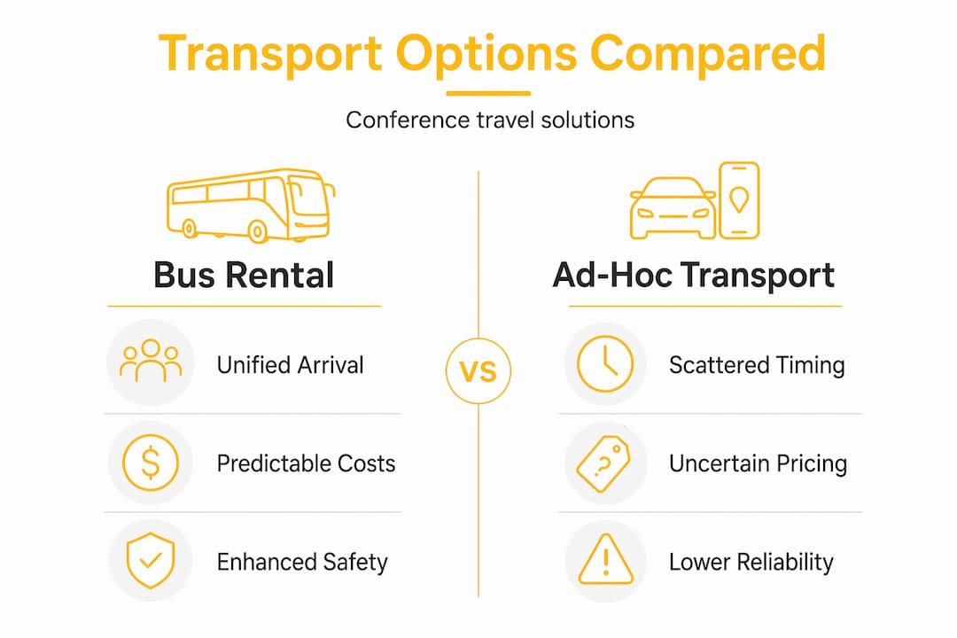 Infographic comparing bus rental to ad-hoc transport