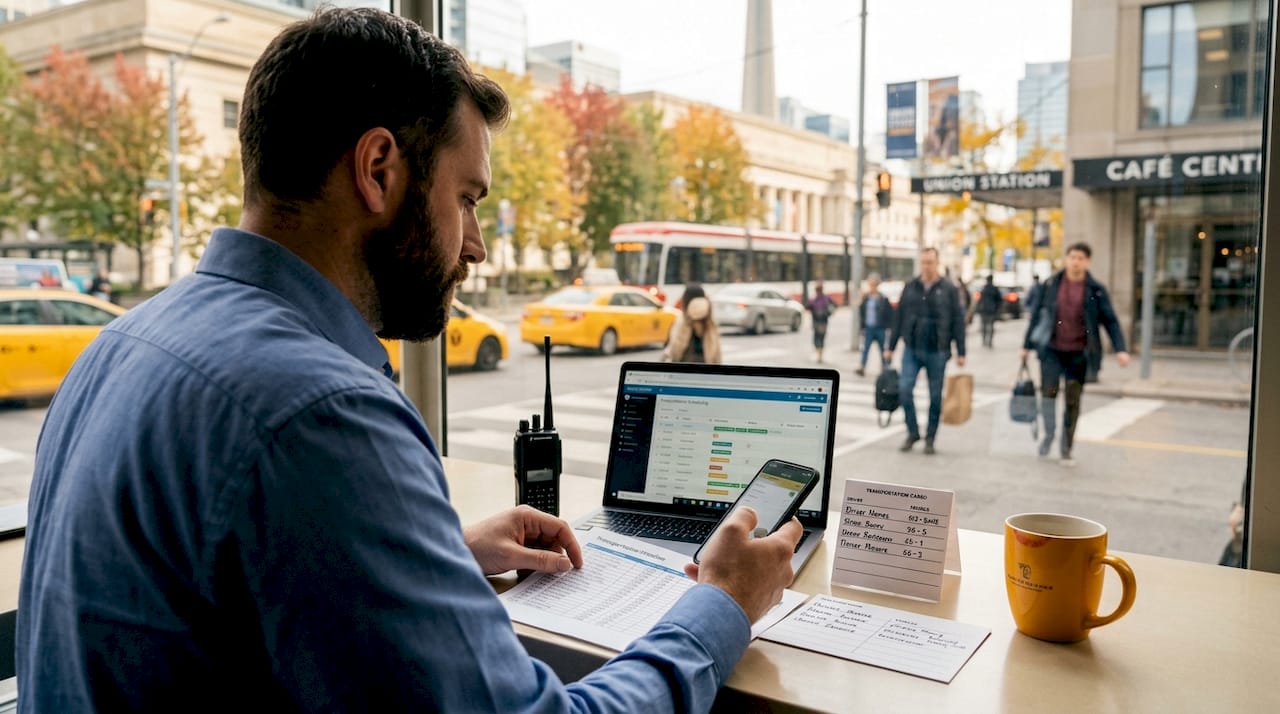 Man manages wedding transport schedule at table