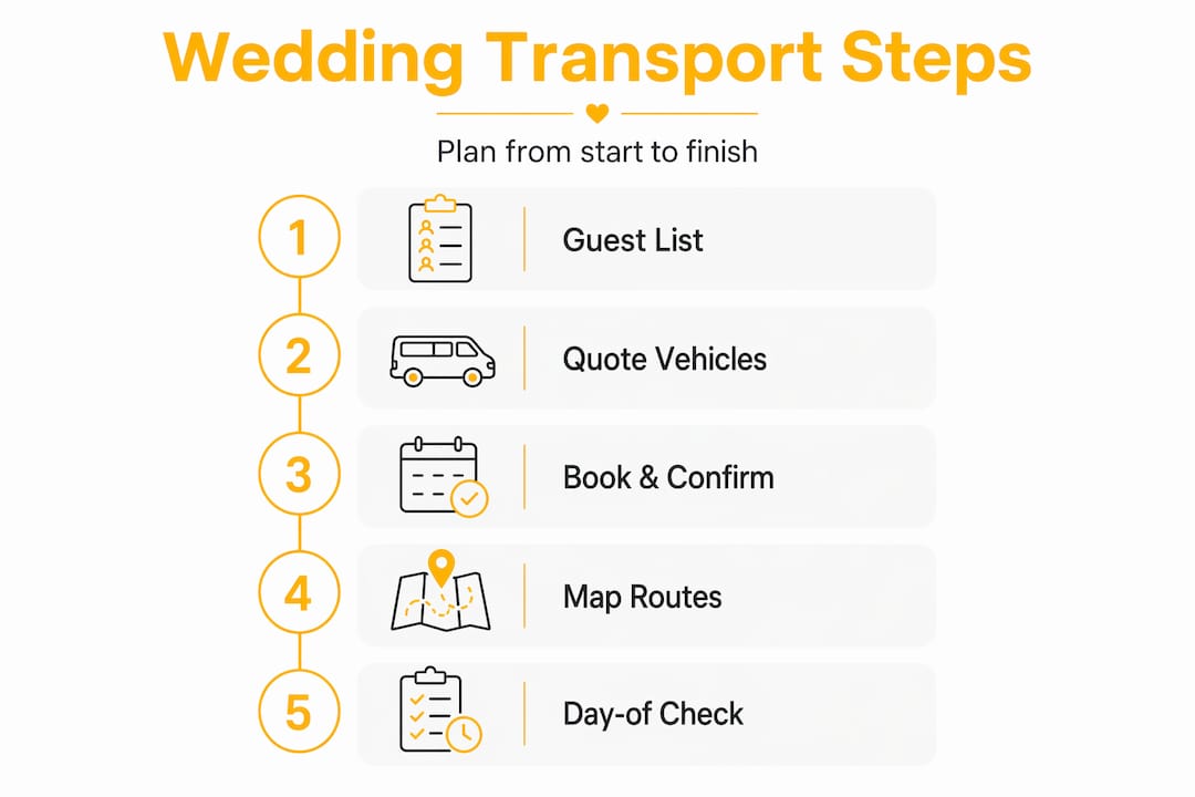 Infographic showing wedding transport planning workflow steps
