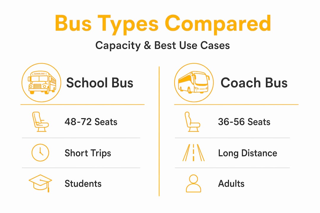 Infographic comparing school and coach bus capacities