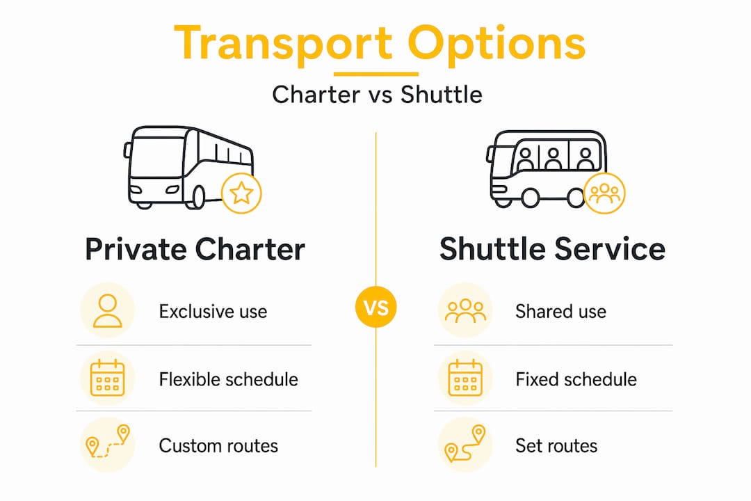 Comparison of private charter and shuttle service features