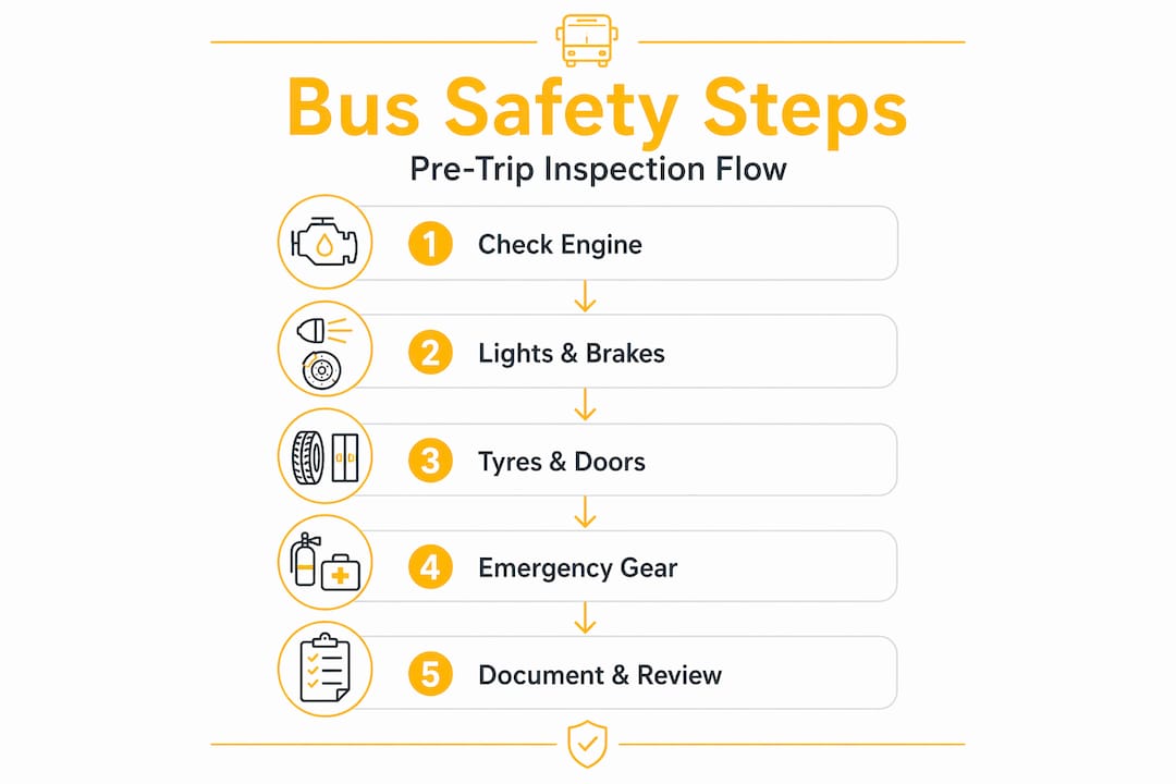 Infographic outlining pre-trip bus safety steps