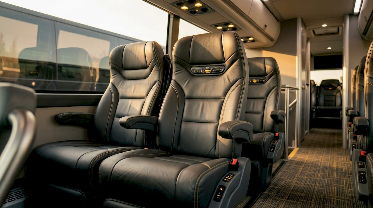 Premium ergonomic motor coach seating interior
