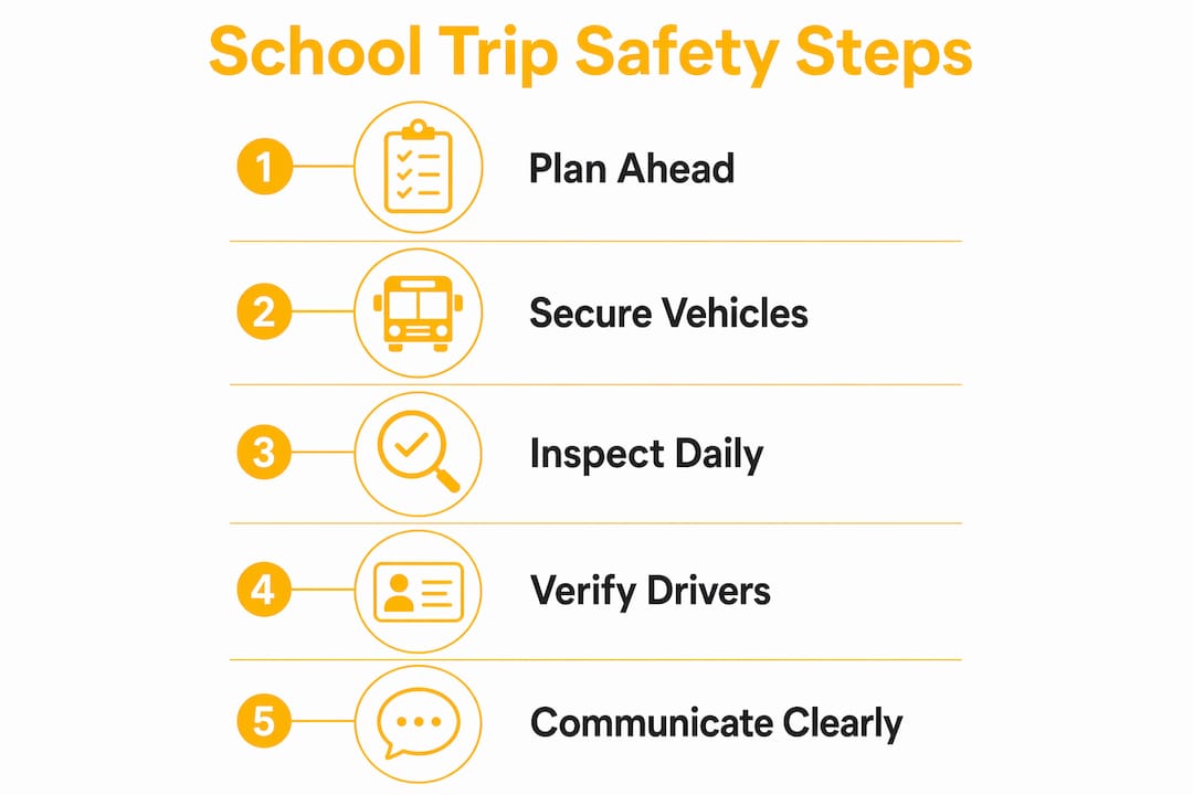 Infographic outlining key school trip safety steps