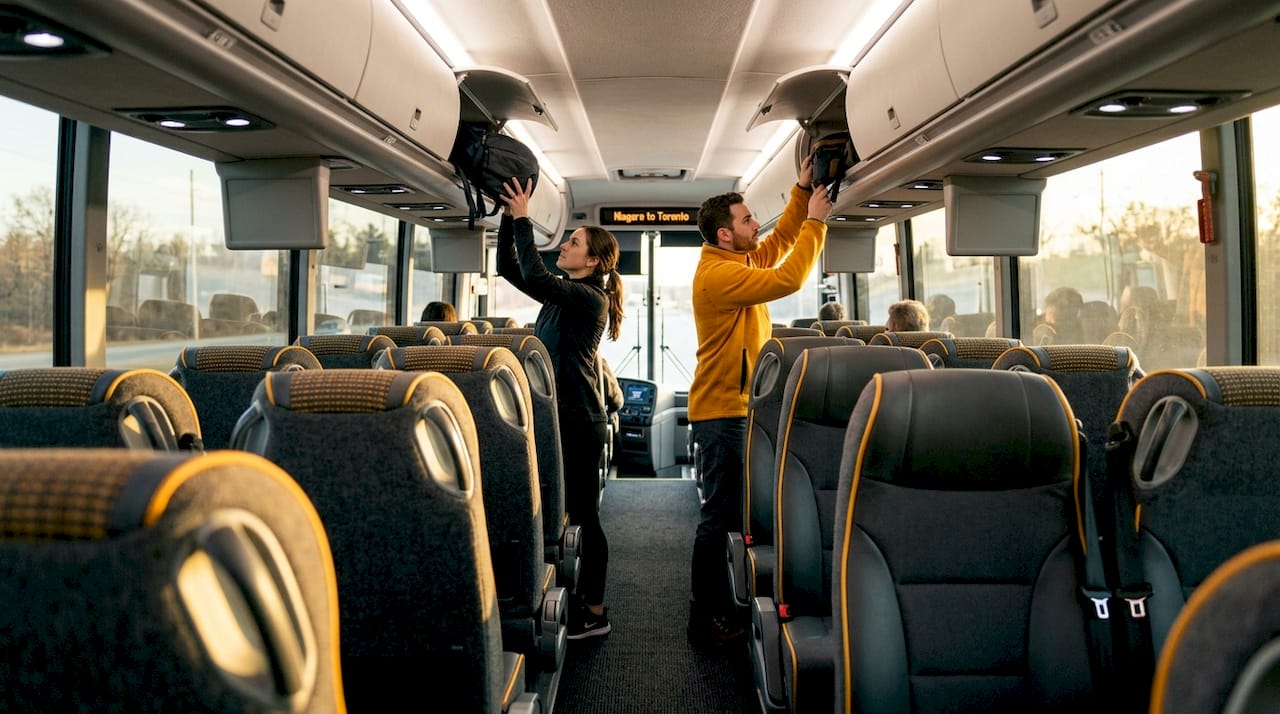 Interior of motor coach with passenger seats