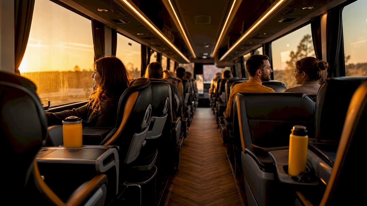 Modern motor coach passenger seats interior