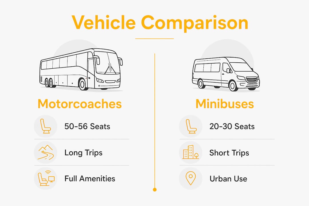 Infographic comparing motorcoach and minibus characteristics