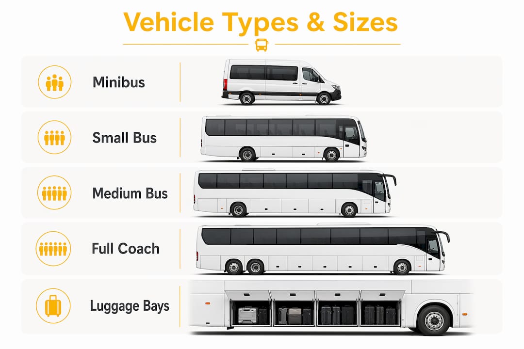 Infographic outlining vehicle types and group sizes