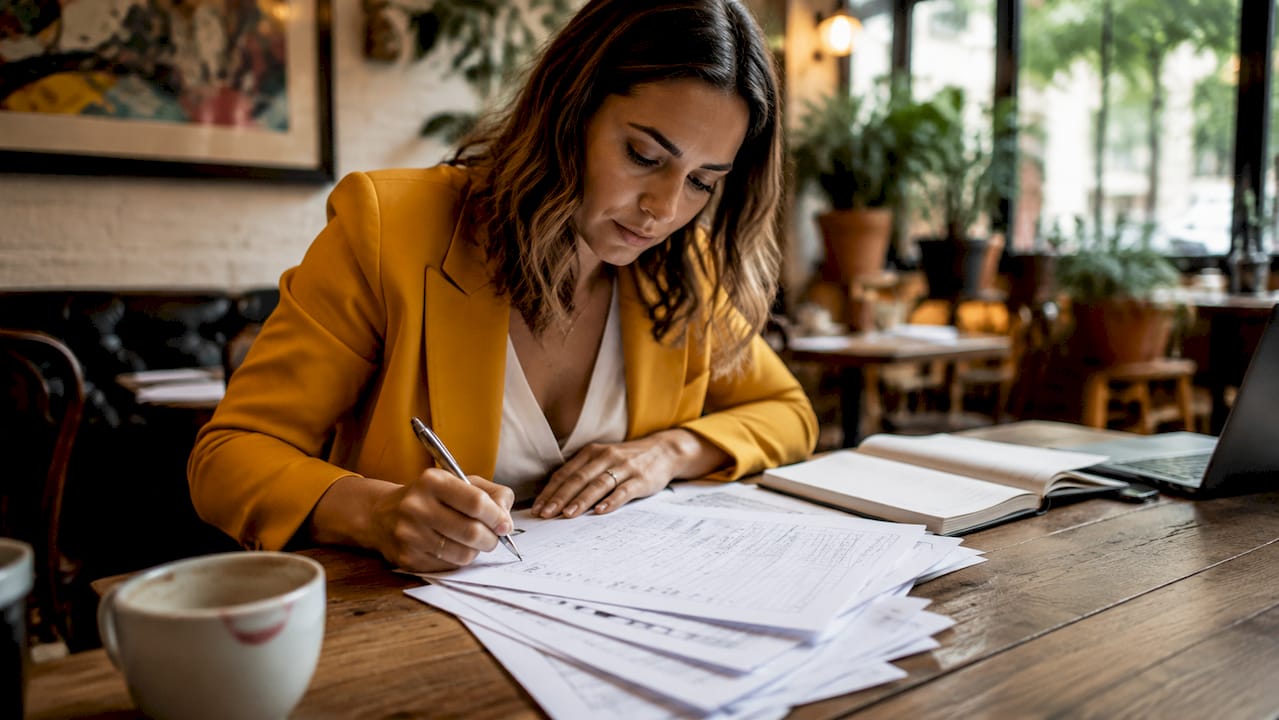 Wedding planner reviewing travel arrangements