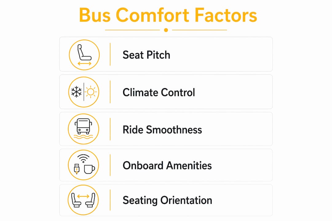 Infographic listing key bus comfort factors