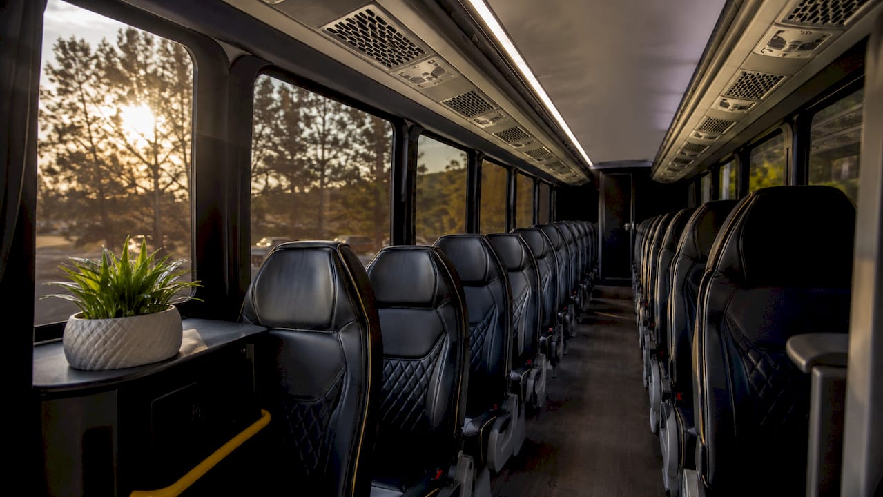 Empty bus interior with HEPA filters visible