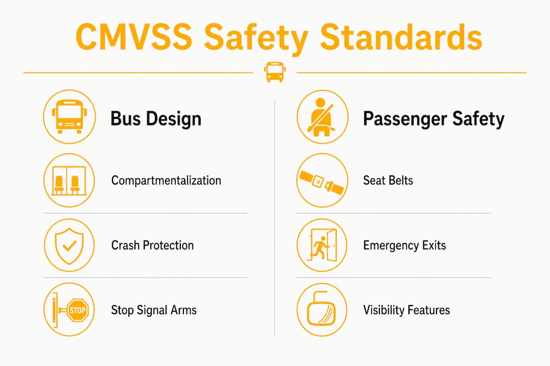 Infographic comparing bus design and passenger safety standards
